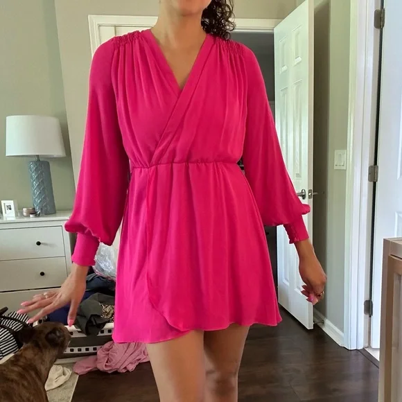 knee length dresses for ladies Safe Keeping Long Sleeve Mini Dress Hot Pink main image 1